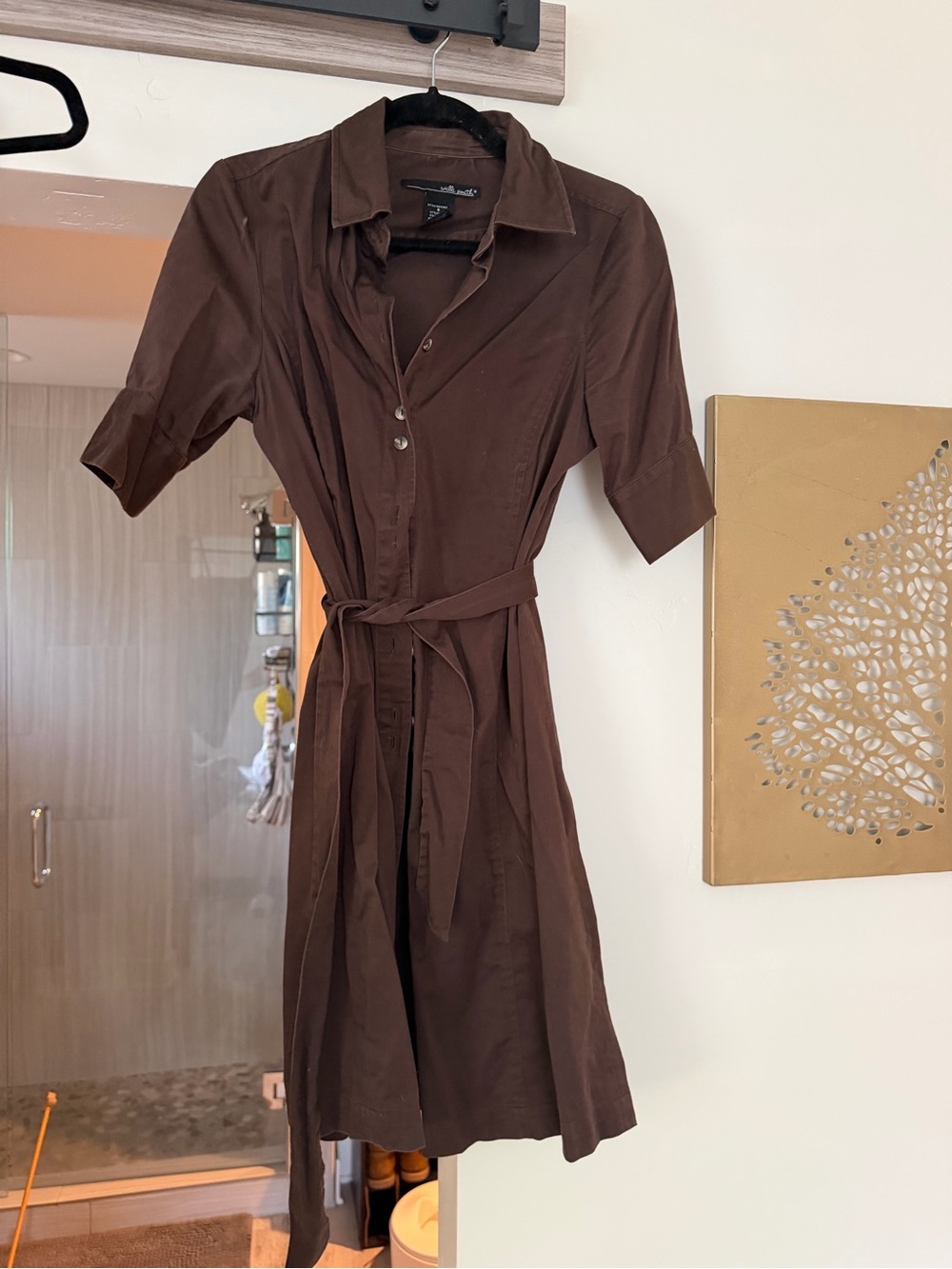Willi Smith Brown Midi Shirt Dress with Tie Waist